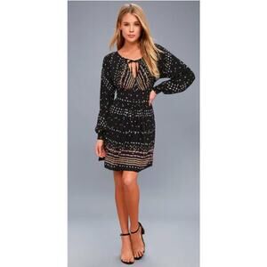 Free People OB736059 Coryn Long Sleeve Mini Dress in Black Combo Size 6